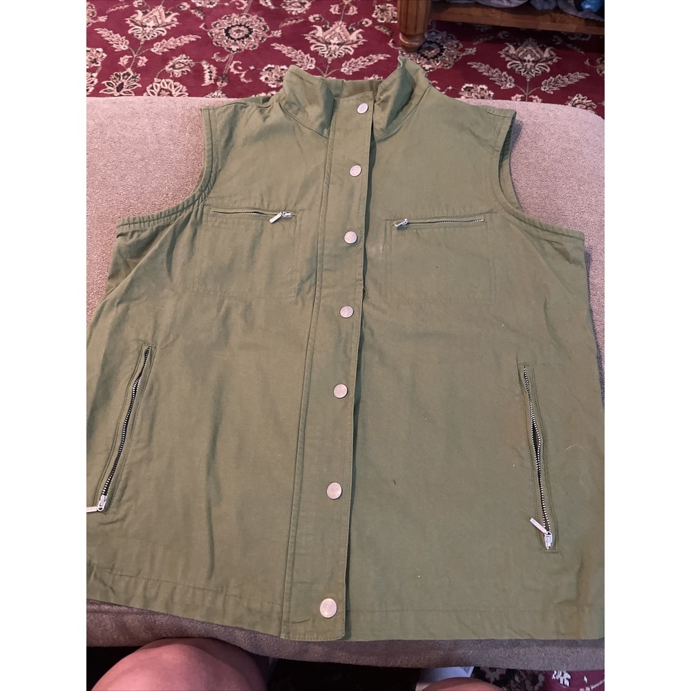 Scandia Woods Cotton Women's Vest Jacket Snap Front Green Size M (TD)